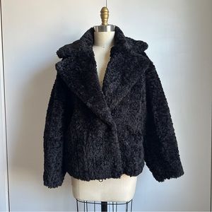 COS black faux fur shearling fluffy jacket size small